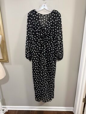 Ava & Viv Black and White Polka Dot Balloon Sleeve Maxi Shift Dress. Size XXL